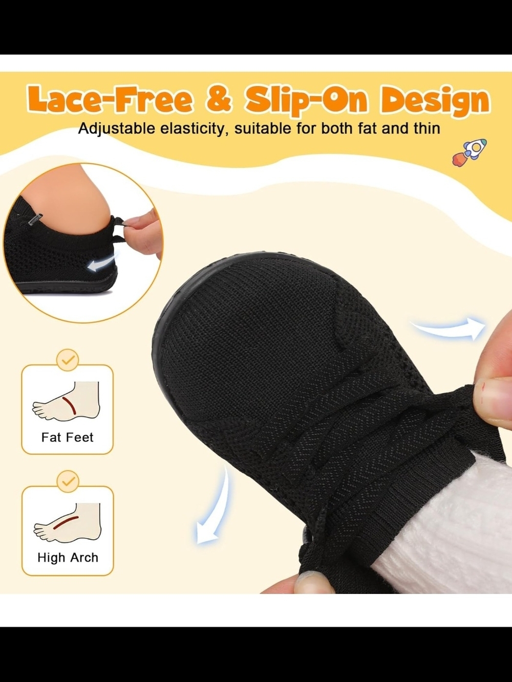 Black Lace-Free Slip-On Knit Toddler Sneakers